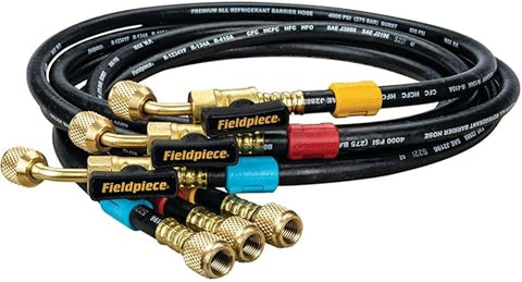 Fieldpiece HR3B Ball Valve Refrigerant Hose Set (3) – 1/4" x 1/4" (5 ft) with Color Tags