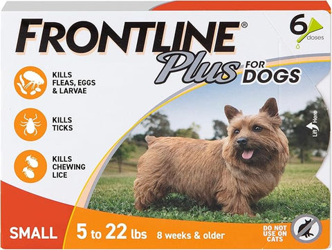 FRONTLINE Plus Flea and Tick Treatment for Small Dogs (5–22 lbs) – 6 Doses