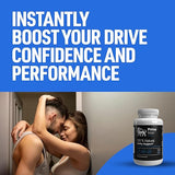 Advertisement for Prime Male supplements with a couple embracing and a supplement bottle on a blue background.