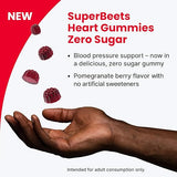 Advertisement for SuperBeets Heart Gummies Zero Sugar with gummies on a hand and product details.