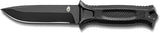 Black knife with a textured handle on a black background