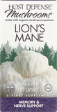 Box of Host Defense Lion's Mane mushroom supplement with a forest background