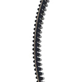 Long, thin metal gear with teeth on a white background