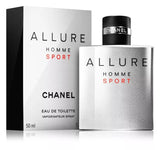Chanel Allure Homme Sport perfume bottle and packaging on a white background