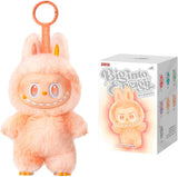 Plush toy with a keychain attachment and its packaging on a white background