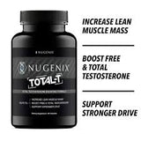 Nugenix Total supplement bottle with text highlighting benefits on a white background