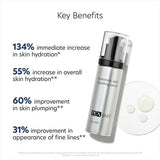 PCA Skin serum bottle with key benefits text on a white background