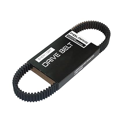 Black drive belt with Polaris branding on a white background