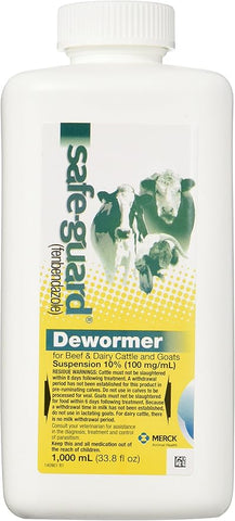 Safe-Guard dewormer bottle for livestock on a white background