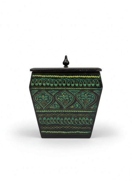 Handcrafted Square Lacquer Decorative Box with Lid - Hand-Painted Floral Keepsake Organizer - Traditional Artisan Wooden Jewelry & Trinket Box - Ethnic Tabletop Decor Accent