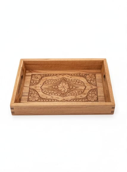 Decorative Wooden Tray Set with Traditional Brass Work (Set of 3)