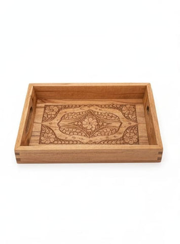 Decorative Wooden Tray Set with Traditional Brass Work (Set of 3)