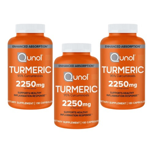 Qunol Turmeric Curcumin with Black Pepper, 2250mg Turmeric Extract with 95% Curcuminoids, Extra Strength Enhanced Absorption Joint Support Supplement, 150 Vegetarian Capsules