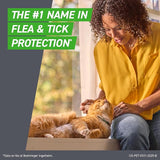 Woman petting a cat with text about flea and tick protection