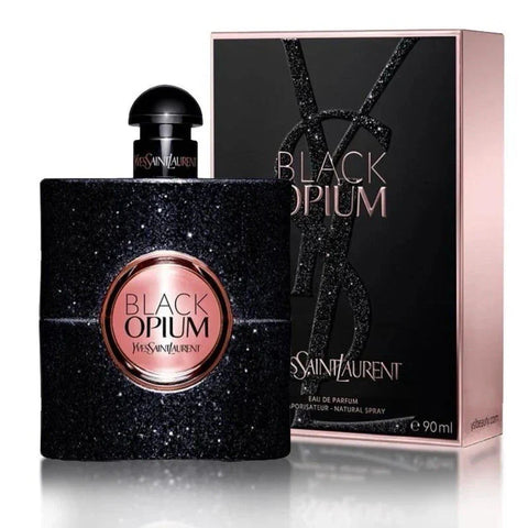 Yves Saint Laurent Black Opium perfume bottle and packaging on a white background