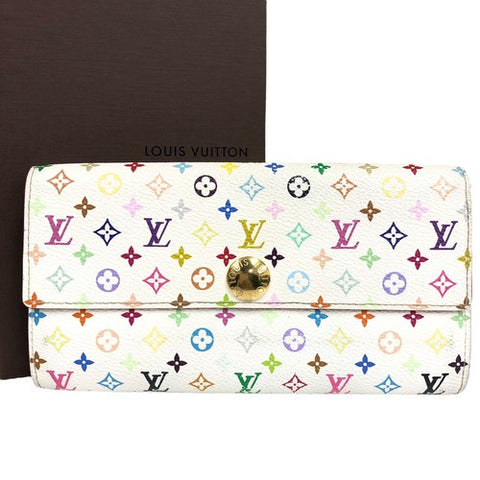  wallet with multicolor monogram pattern on a white background